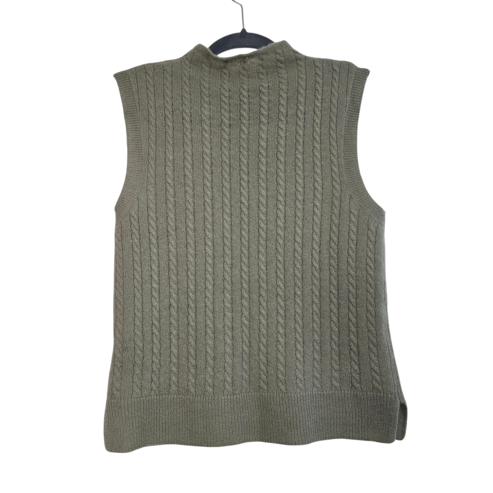 100% Cashmere Sweater Vest in Green Cable Knit Soft - Picture 3 of 8
